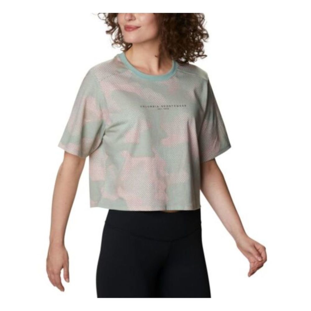 COLUMBIA SPORTSWEAR CO. Womens Green Cotton Short Sleeve Crew Neck Crop Top XXL